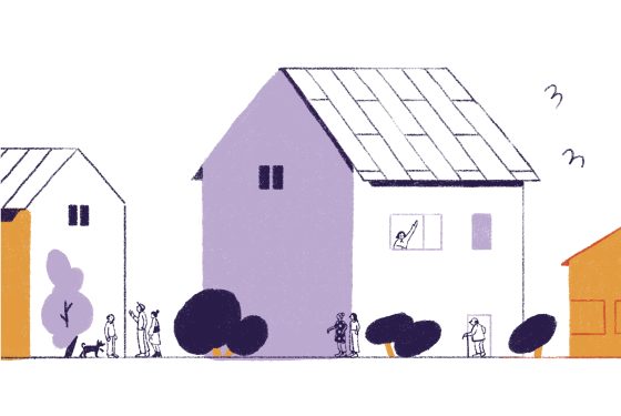 Narisane hiše v ulici, simbolična grafika CUDI.