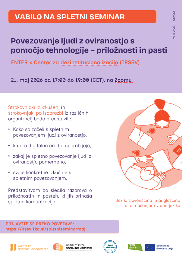 plakat za webinar Povezovanje ljudi z oviranostjo s pomočjo tehnologije_2026_SL